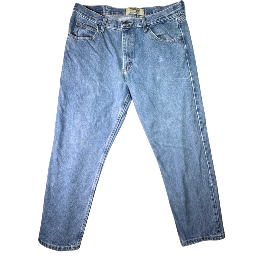 Wrangler Authentics Mens Straight Leg Denim Jeans Workwear 34x29 Blue Cotton